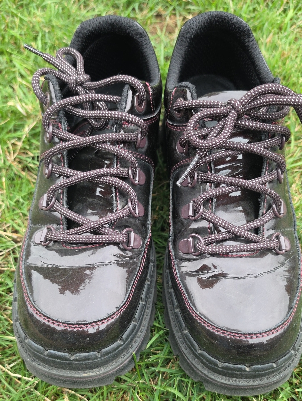 Skechers Women's Glossy Dark Plum Lace-Up Combat Boots